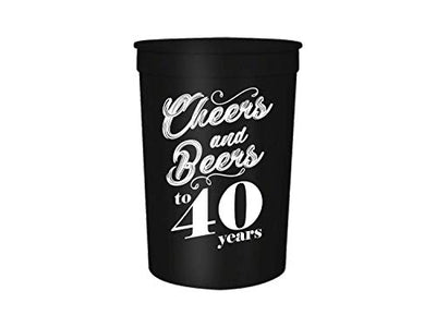 Cheers and Beers to 40 Years Birthday Party Cups, Set of 12, 16oz Black and White Stadium 40th Birthday Cups, Perfect for Birthday Parties, Birthday Decorations