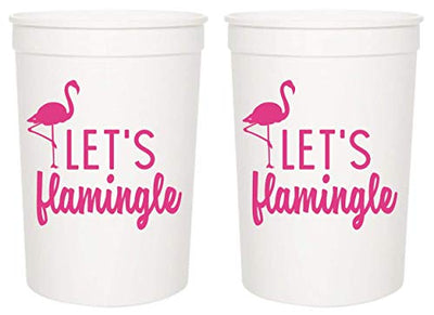 Let's Flamingle! Set of 12 Pink or White 16oz Stadium Cups, Flamingo Party Supplies Perfect for Birthday Party, Bachelorette Party, and Bridal Showers (White)