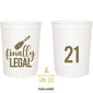 Finally Legal 21st Birthday Party Cups and 1"Buy Me a Shot I'm 21" Button! Set of 12, 16oz White and Gold 21st Birthday Stadium Cups, Perfect for Birthday Parties, Birthday Decorations
