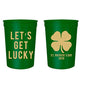 Let's Get Lucky Party Cups - St Patty's Day Party Stadium Cups, 16oz - Set of 12 - Perfect for St Pattys Day Party - St Patrick's Day Accessories (Green)