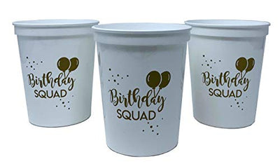 Birthday Squad Party Cups, Set of 12, 16oz White and Gold Birthday Stadium Cups, Perfect for Birthday Parties, Birthday Decorations, All Birthday Events!