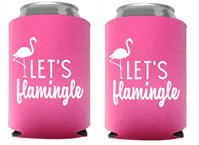Let's Flamingle!, Set of 12 Pink and White  Can Coolers Cups, Flamingo Can Coolers Perfect for Birthday Party, Bachelorette Party, and Bridal Showers  (Let's Flamingle)