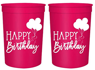 Happy Birthday Party Cups, Set of 12, 16oz Gold and White Birthday Stadium Cups, Perfect for Birthday Parties, Birthday Decorations, All Birthday Events! (Pink)