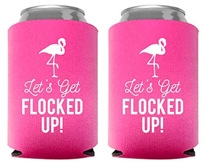 Let's Get Flocked UP!, Set of 12 Pink and White Can Coolers Cups, Flamingo Can Coolers Perfect Flamingo Party Supplies, Bachelorette Party, and Bridal Showers (Let's Get Flocked UP)