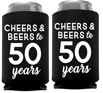 Cheers & Beers to 50 Years Can Coolers, 50th Birthday Party Coolies, Set of 12, Black and White Thirtieth Birthday Cup Coolers, Perfect for Birthday Parties, Birthday Decorations (50 Years)