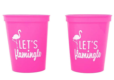Let's Flamingle! Set of 12 Pink or White 16oz Stadium Cups, Flamingo Party Supplies Perfect for Birthday Party, Bachelorette Party, and Bridal Showers (White)